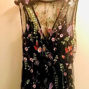 Black Floral   Embroidered Mesh   Maxi Dress